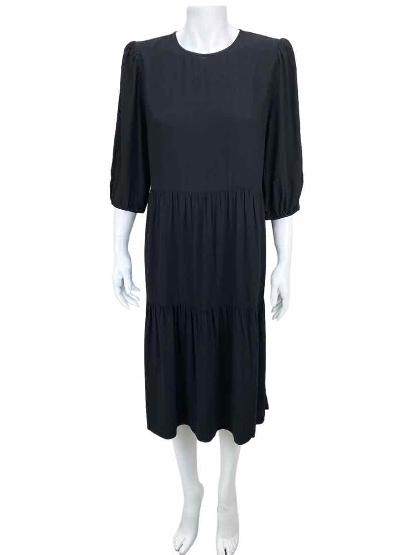 Charles Henry Tie Back Midi Dress in Black at Nordstrom, Size Medium