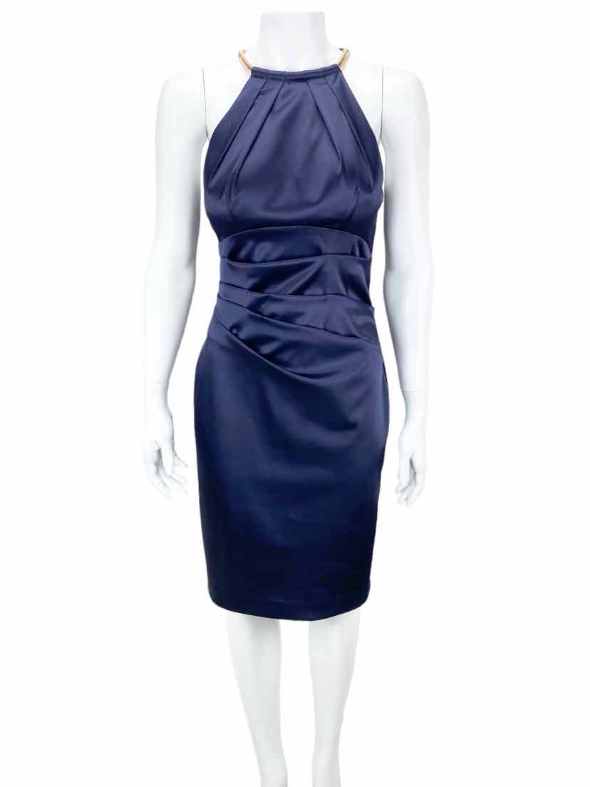 Eliza J Women's Sleeveless Pleated Neck Side Tuck Sheath Dress - Blue - Size 4
