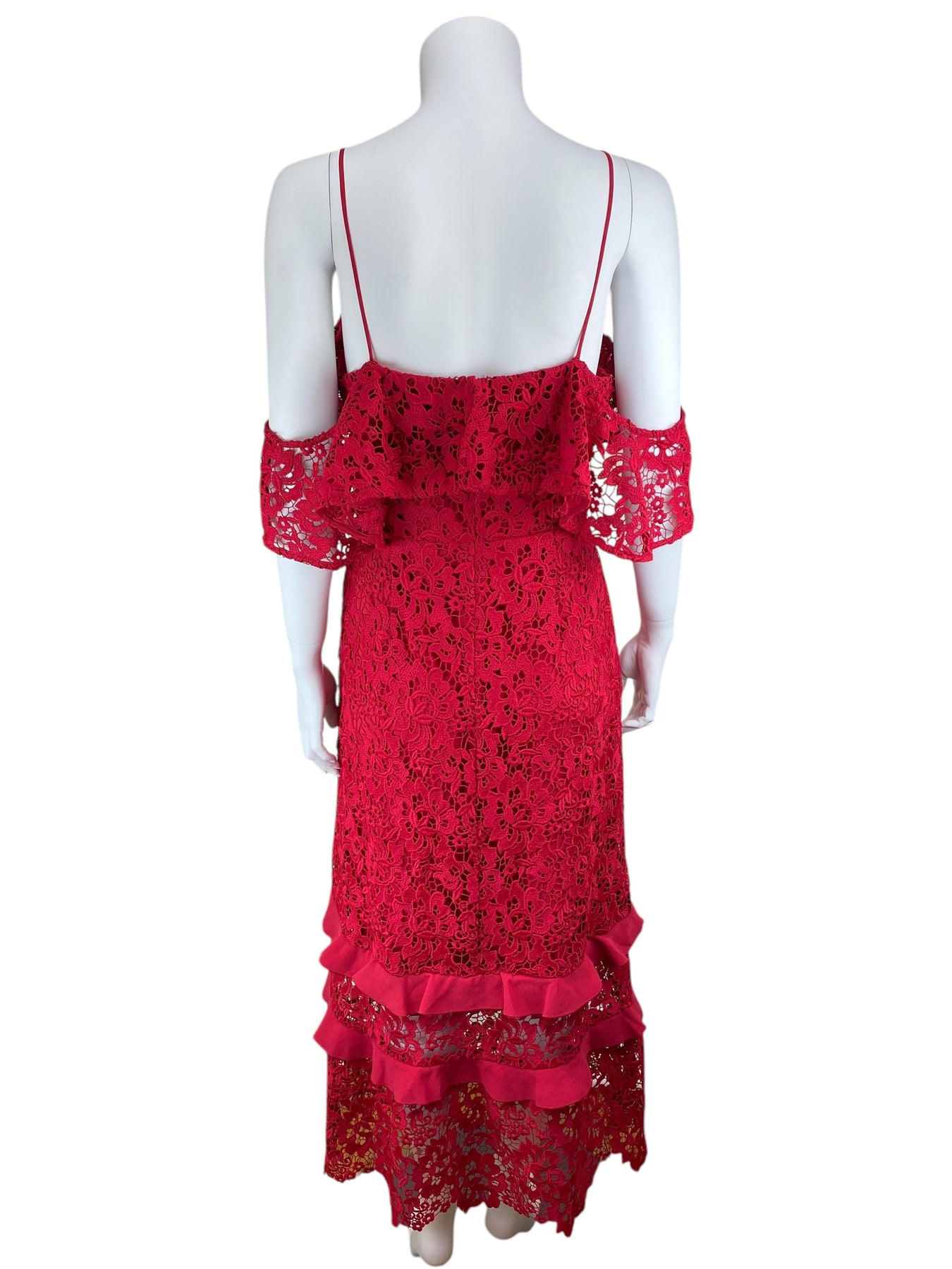 Pre-Loved Rachel Zoe Women's Lace Midi Dress Azalea Red Size 10 with Tags Elle & Beck Pre-Loved Rachel Zoe Women's Lace Midi Dress Azalea Red Size 10 with Tags Elle & Beck