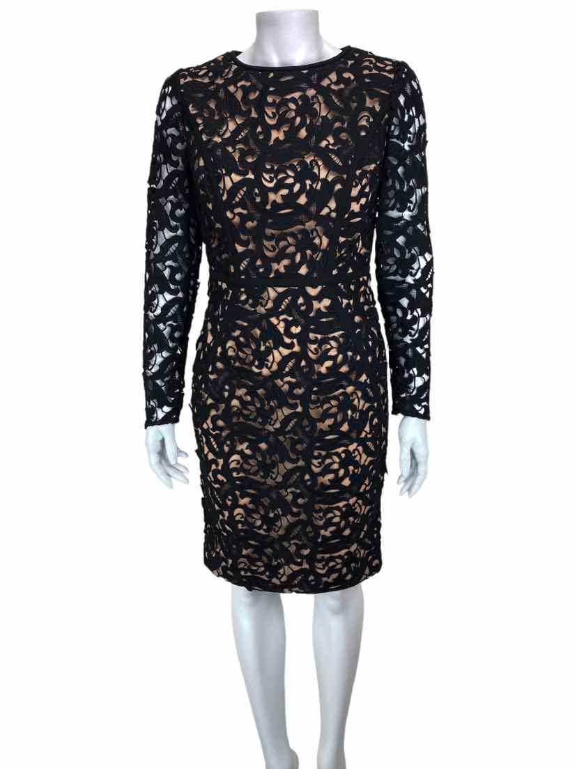 Coast Women's Lace Long Sleeve Sheath Dress Black Nude Size 6