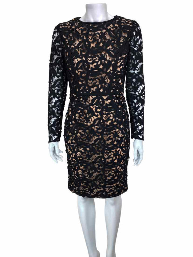 Pre-Loved Coast Women's Lace Long Sleeve Sheath Dress Black Nude Size 6   Elle & Beck