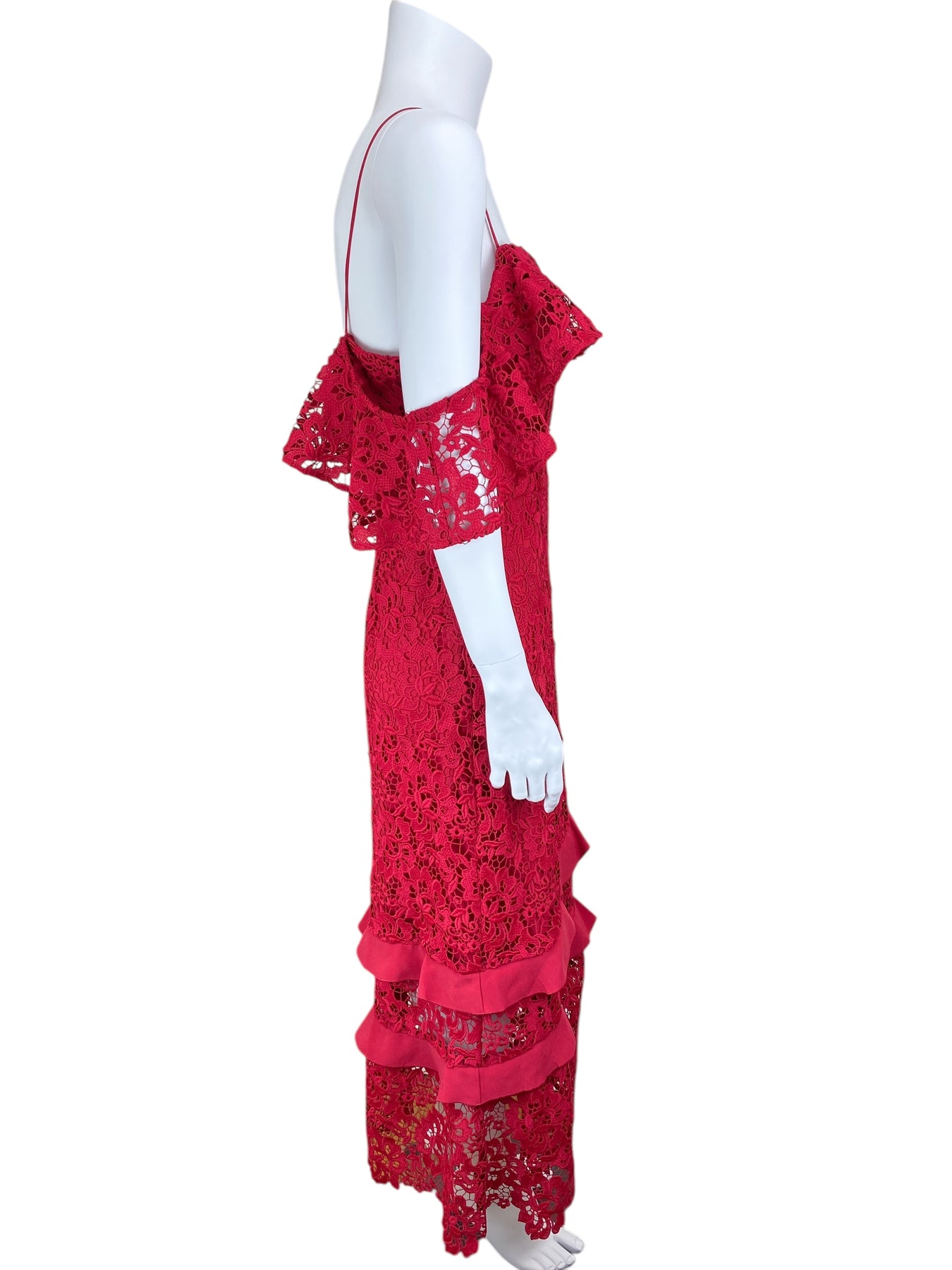 Pre-Loved Rachel Zoe Women's Lace Midi Dress Azalea Red Size 10 with Tags Elle & Beck Pre-Loved Rachel Zoe Women's Lace Midi Dress Azalea Red Size 10 with Tags Elle & Beck