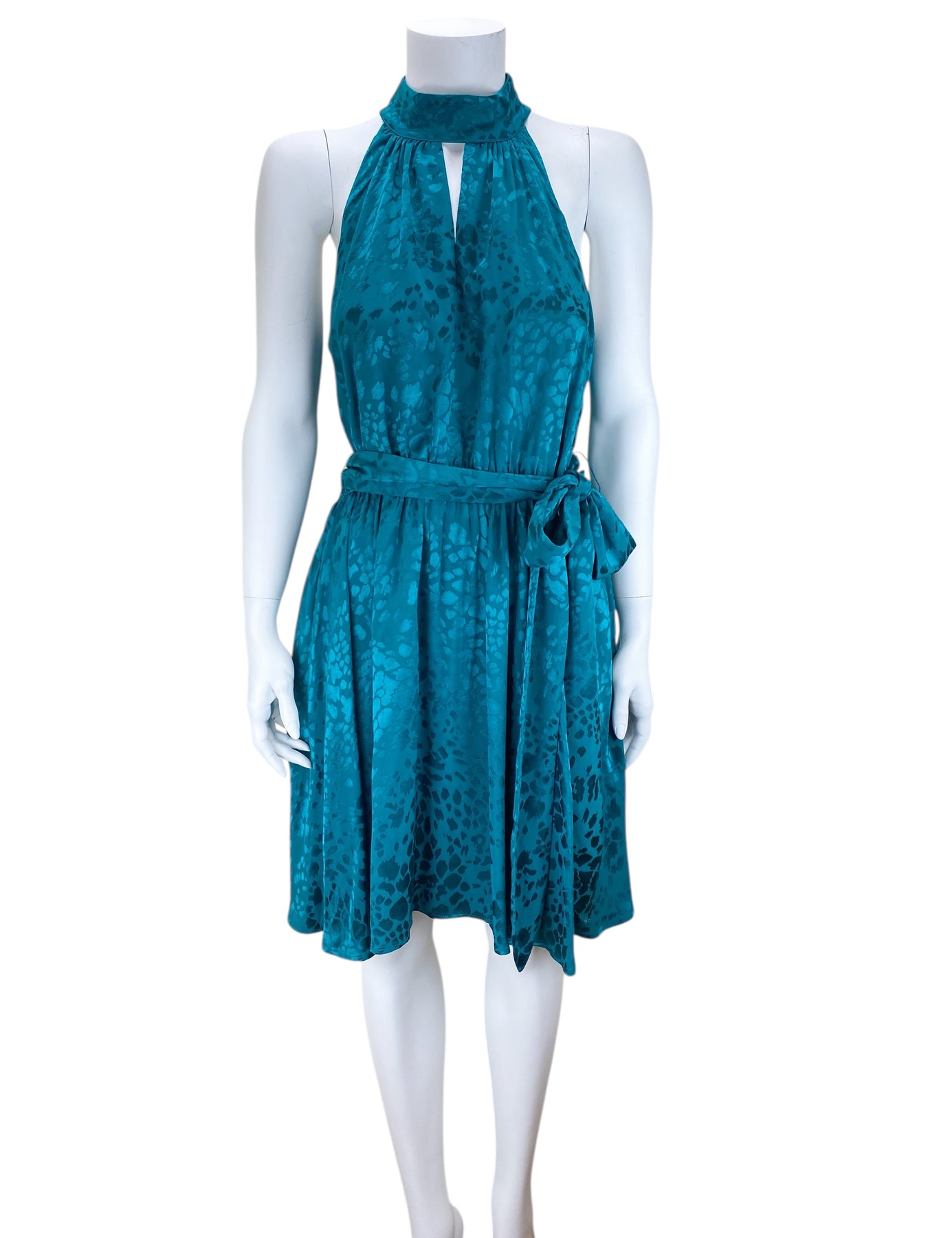 Pre-Loved Anthropologie Women's Leopard Jacquard Halter Dress Jade Green Size M Elle & Beck Pre-Loved Anthropologie Women's Leopard Jacquard Halter Dress Jade Green Size M Elle & Beck