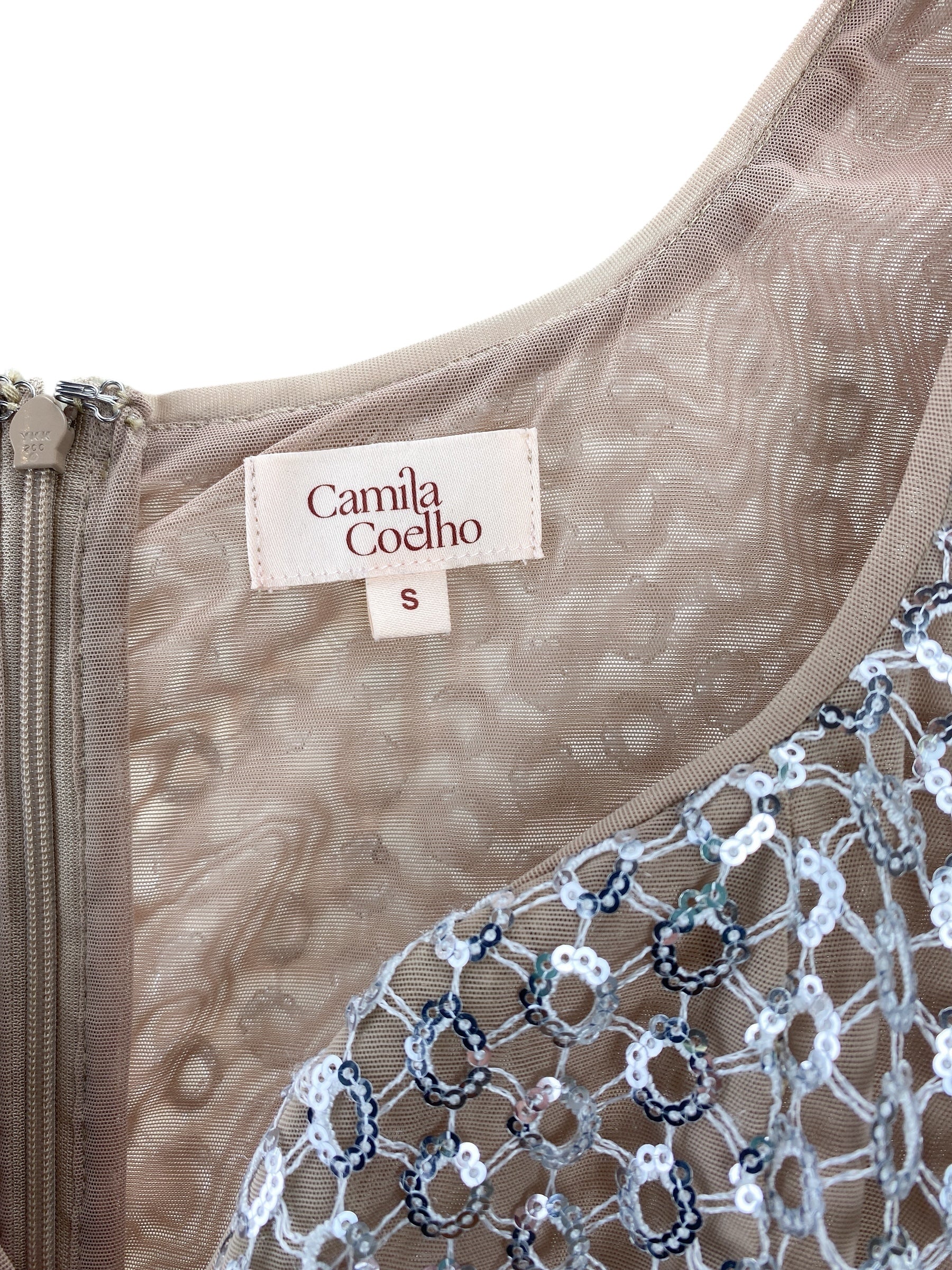 thalia mini dress in silver camila coelho Pre-Loved Camila Coelho Women's Thalia Sequin Mini Dress Silver Nude Size S  – Elle & Beck