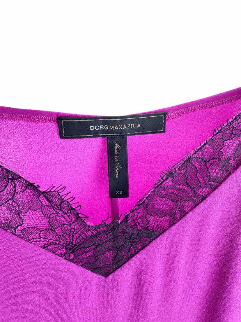 BCBG MAXAZRIA Women's Lace-Trim Crepe Midi Dress Magenta Size XS BCBG MAXAZRIA Women's Lace-Trim Crepe Midi Dress Magenta Size XS