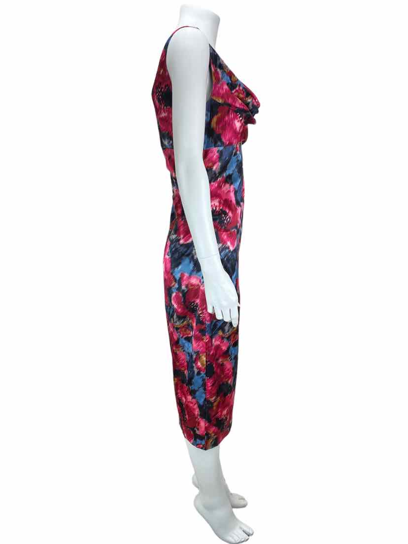 Pre-Loved Maggie London Women's Floral Midi Dress Fuchsia Multi Size 10  (runs small!)  Elle & Beck