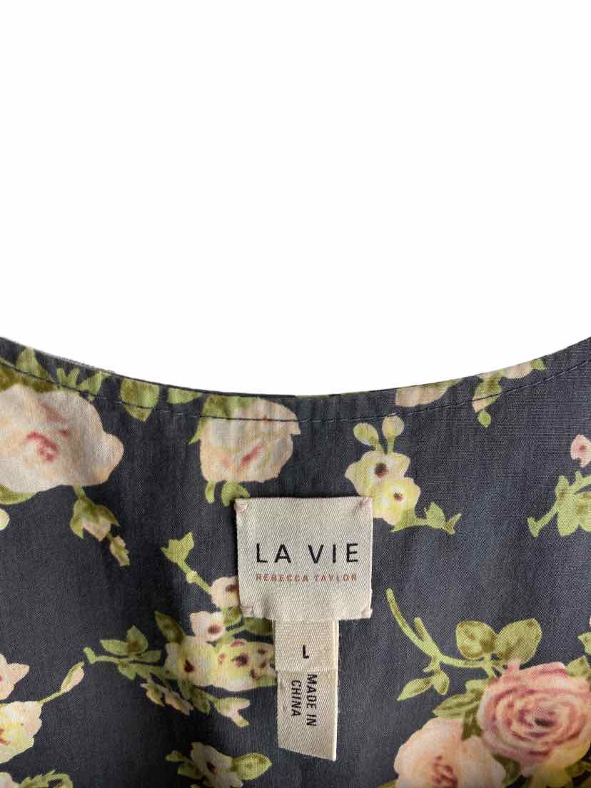 Outlets Rebecca Taylor La Vie Grey and Pink Floral Embroidered Indochine Midi Dress