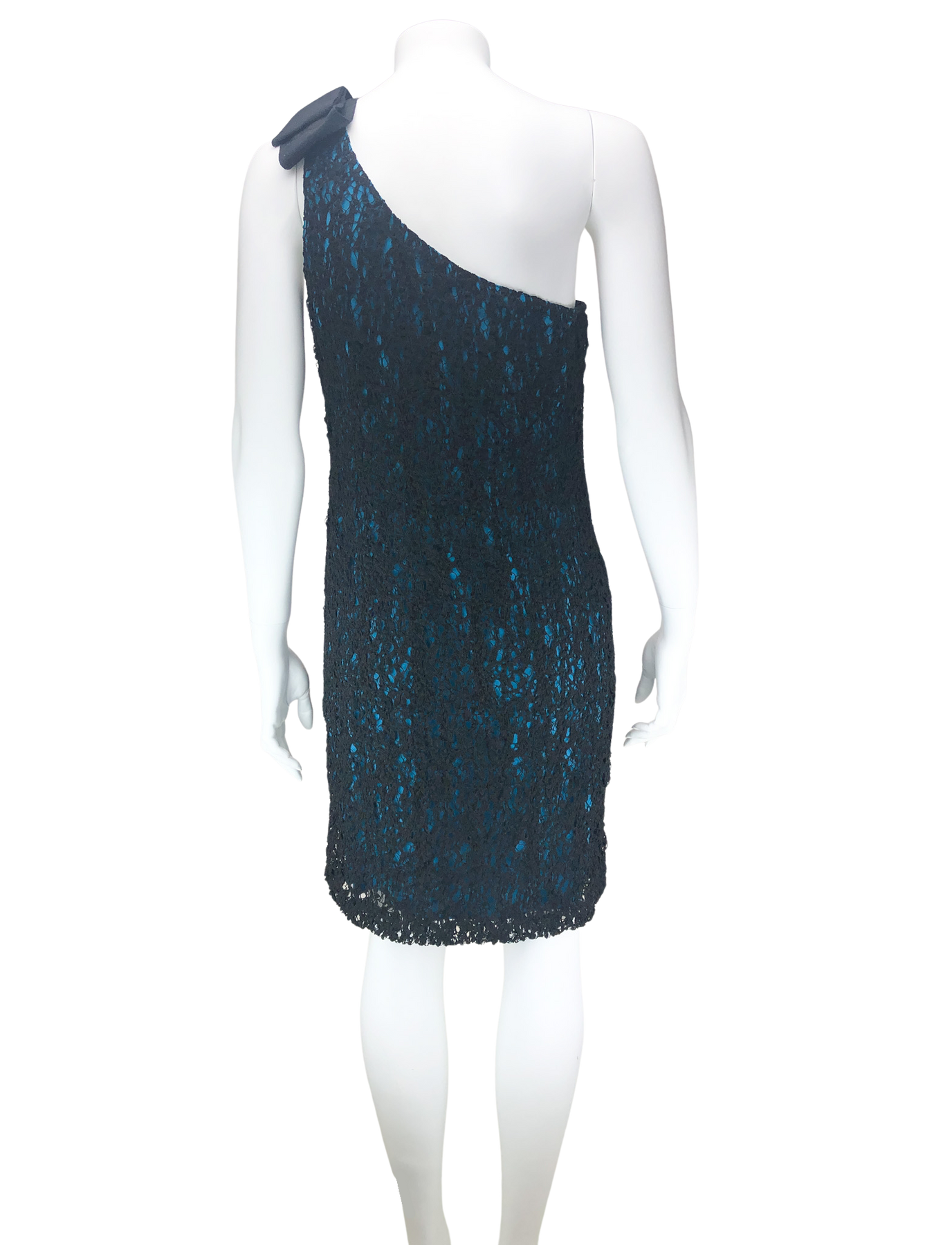 Jay Godfrey, Women's One-Shoulder Lace Dress, Black/Teal, Size 8 Jay Godfrey, Women's One-Shoulder Lace Dress, Black/Teal, Size 8