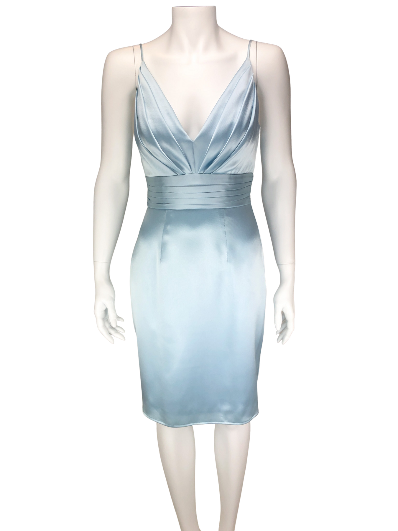 ABS Allen Schwartz, Spaghetti Strap V-Neck Sheath Dress, Pale Blue, Size 2 ABS Allen Schwartz, Spaghetti Strap V-Neck Sheath Dress, Pale Blue, Size 2