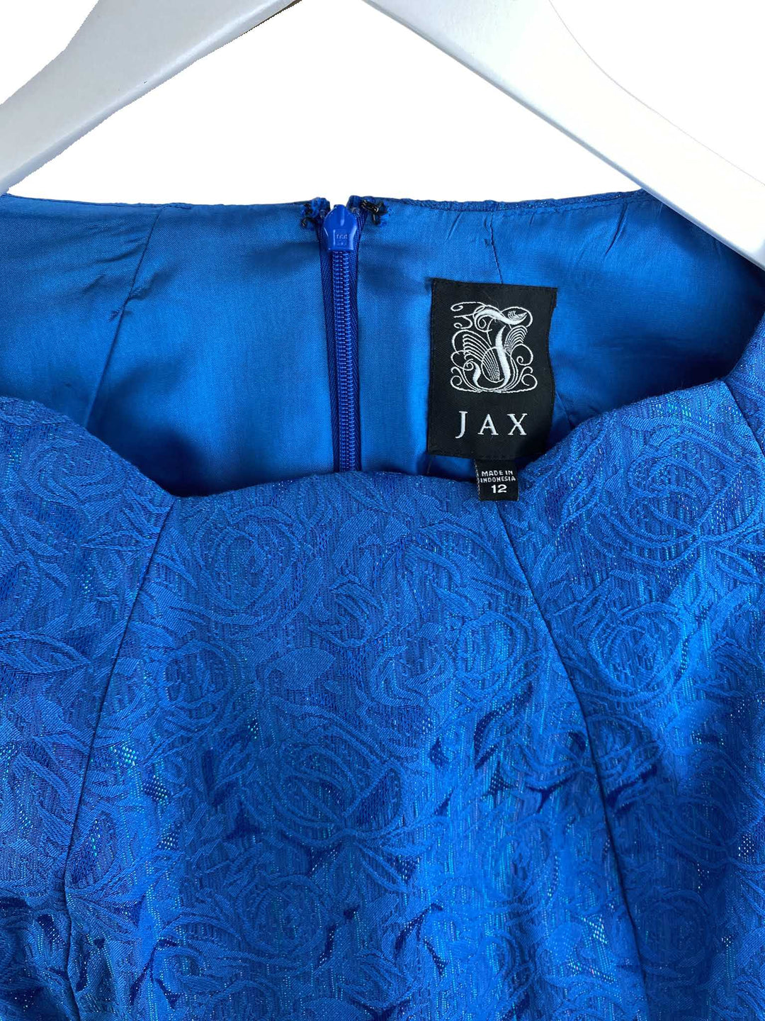 Pre-Loved Jax, Women's Shimmery Jacquard Dress, Royal, Size 12 – Elle & Beck