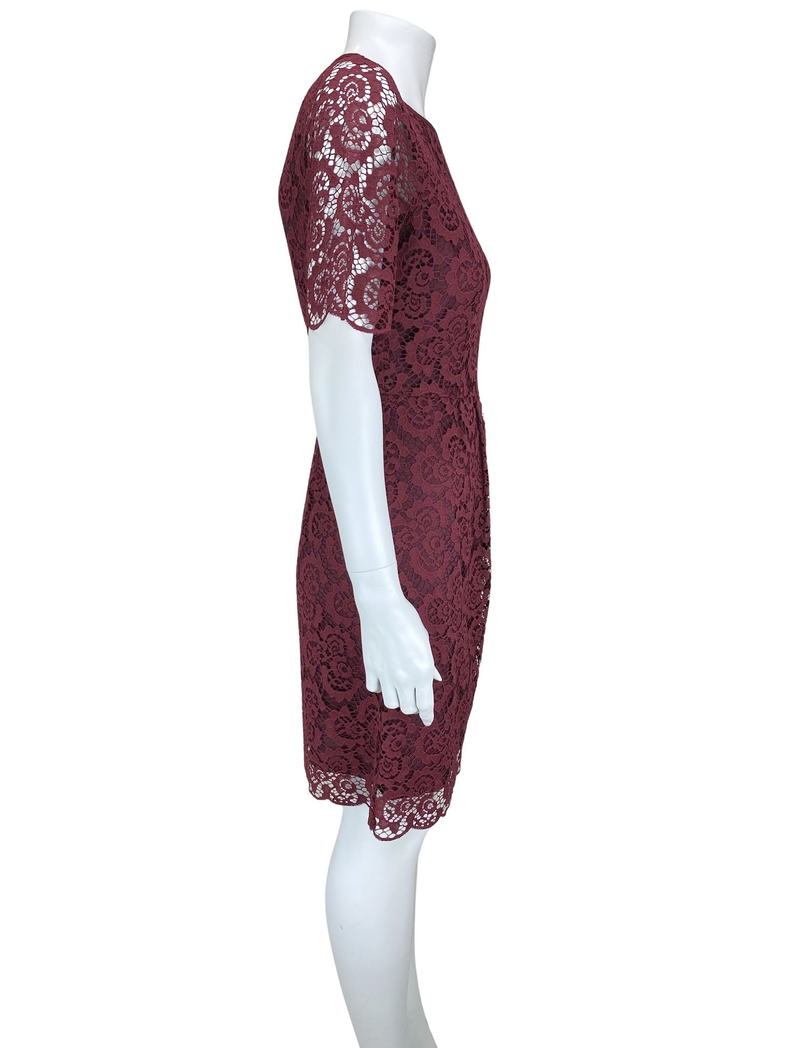 Madewell, Women's Fit & Flare Lace Dress, Claret, Size 0