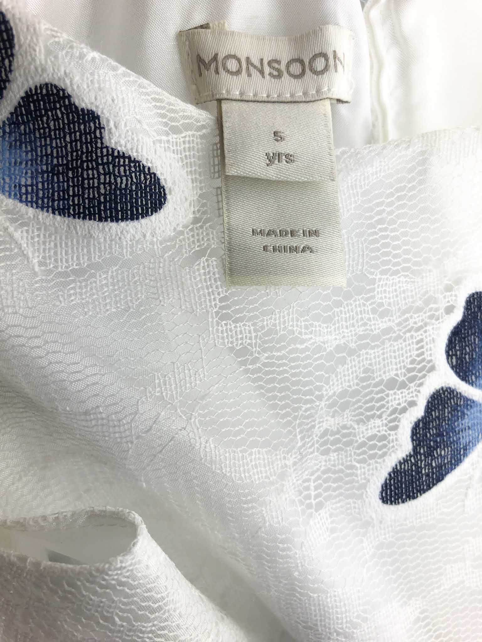 Pre-Loved Monsoon, Girls' Butterfly Lace Dress, White/Navy, Size 5 – Elle &  Beck